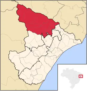 Ligging van de Braziliaanse microregio Sergipana do Sertão do São Francisco in Sergipe
