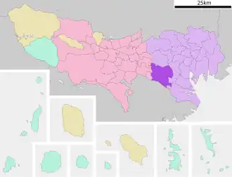 Situering van Setagaya in de prefectuur Tokio