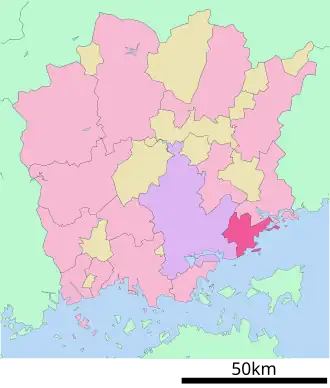 Situering van Setouchi in de prefectuur Okayama