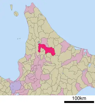 Situering van Shibetsu in de prefectuur Hokkaido