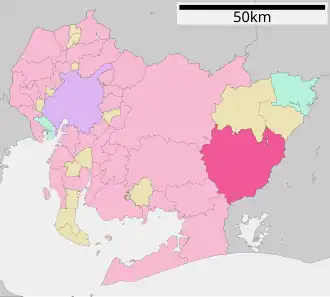 Situering van Shinshiro in de prefectuur Aichi