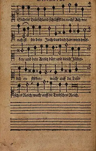 Muziek van "Sichers Teutschland, schläffst du noch" (1648)
