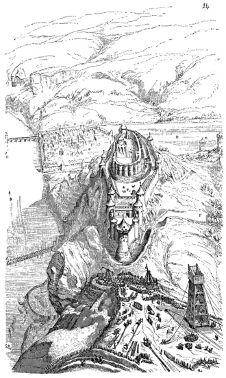 Een impressie van het beleg van Gaillard door Eugène Viollet-le-Duc