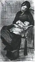 Sien zoogt de baby, tekening, 1882, Kröller-Müller Museum, Otterlo, Nederland (F1063)