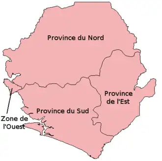 De provincies van Sierra Leone.