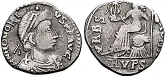 {Siliqua (Romeinse zilveren munt) van Geiserik, ca. 455-476.