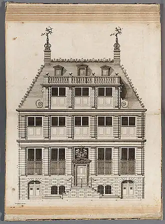 Het huis van Johan Huydecoper op het Singel, dat in 1943 verloren ging na het neerstorten van een vliegtuig.