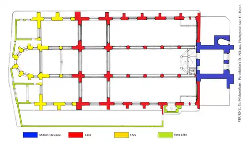 Sint-Niklaaskerk Veurne, grondplan bouwgeschiedenis