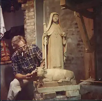 Eijmael kapt aan het beeld van Sint Brigida (1978)