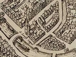 De Sint Joostkapel in 1585 (fragment stadskaart 1585).[5]