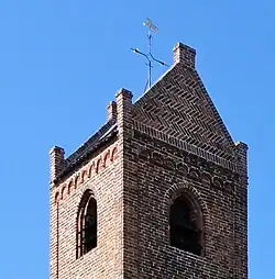 Toren met windwijzer in de vorm van een paard op de kerktoren van Eestrum