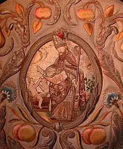 17de-eeuws borduurwerk op de koormantel "Sint Nicolaas", gerestaureerd door Henri Van Severen-Ente