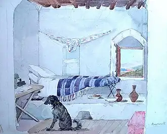 Slaapkamer in Beiroet. Aquarel door Alexine Tinne, 1856-1857.