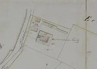 Kadastrale kaart uit 1820 met kasteel Slimsijp (hier Schoonenburg genoemd).