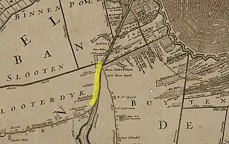 Detail van de Nieuwe Accurate Kaart van Amstellandt uit 1717, met de Sloterkade in geel