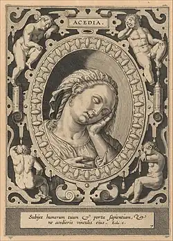Hieronymus Wierix, Acedia, voor 1612, gravure, 18,5 × 13,3 cm, Metropolitan Museum of Art, New York