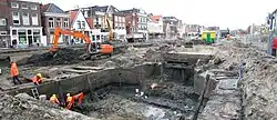 Voormalige sluis in het Damsterdiep tijdens de werkzaamheden voor de bouw van de parkeergarage (2007)