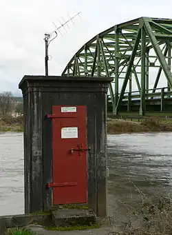Snoqualmie River Stream Gaging Station, U.S. Geological Survey, met antenne voor de datalink