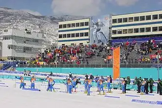 Langlaufwedstrijd in het Soldier Hollowstadion tijdens de Olympische Winterspelen 2002