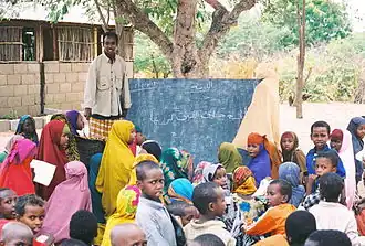 Somalische vluchtelingenkinderen in een school in Dadaab