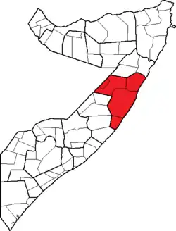 Ligging van Mudug in Somalië