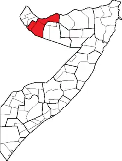 De locatie van Woqooyi Galbeed in Somalië