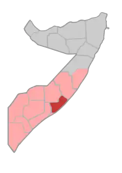 Ligging van Midden-Shabelle in Somalië