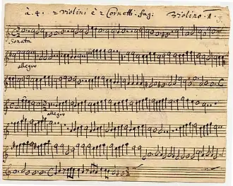 Bladzijde uit een sonate van Furchheim (17e-eeuwse kopie door Gustaf Düben)