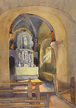 Interieur van de kapel in Hersberg, 1918