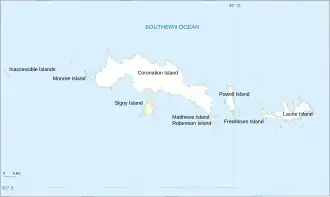 Kaart van Zuidelijke Orkneyeilanden