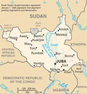 Kaart van Zuid-Soedan
