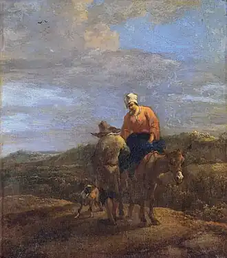 Zuidelijk landschap en landlieden met een muildier