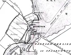 Ligging van de sluis op een kaart uit 1867