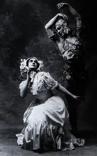 Karsavina en Nijinsky als de jonge vrouw en de geest (1911)