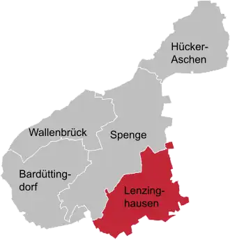 Ligging van Lenzinghausen in de gemeente Spange