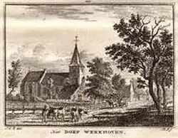 Het dorp Werkhoven op een kopergravure van Hendrik Spilman uit 1773