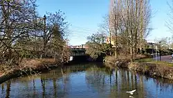 De nabijgelegen spoorbrug over de Ringvaart (februari 2019)