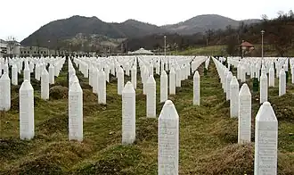 Een herdenkingskerkhof aan de massamoord in Srebrenica.