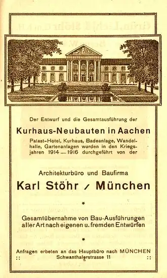 Advertentie van architectenbureau en bouwonderneming Karl Stöhr (1916)