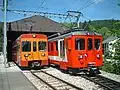 Be 4/4 205 (links) en BDe4/4 231 (rechts) ex-CJ BDe4/4 606 op 9 juni 2004 te Saint-Cergue