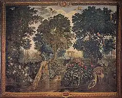 Verdure met vogels en pauw