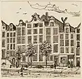 Rokin met de schuilkerk 't Boompje rond 1840