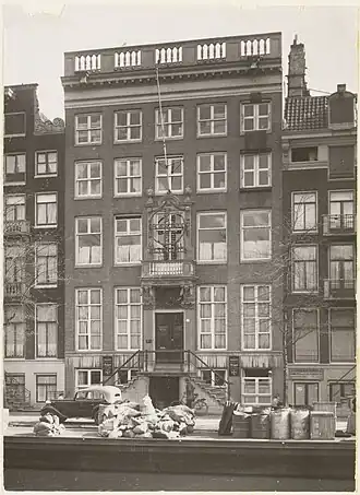 Nieuwe Keizersgracht 58 in 1938. Hier zetelde het hoofdkantoor van de Joodse Raad tot de ontmanteling