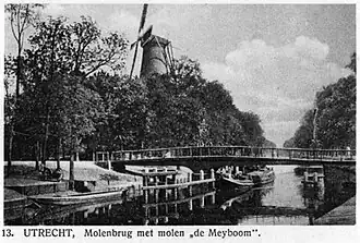 De Molenbrug rond 1912 met in de achtergrond molen De Meiboom