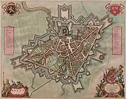Stadskaart Breda, plattegrond circa 1649. Onderdeel Toonneel der Steden.