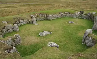 de ovale hal van Stanydale Temple