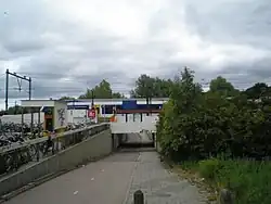 Station Lunetten aan het Furkaplateau en tunnel met erachter het pad "Tussen de Rails" dat loopt naar Mereveld