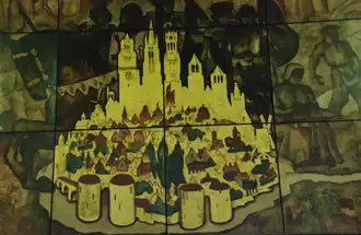 Panorama van Brugge met zijn torens en stadspoorten.