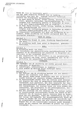 Statuten 'Stichting Popcollectief the Note' uit 1984