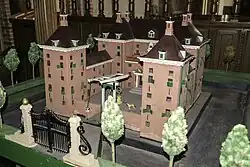 Maquette van de borg in de Bartholomeuskerk in Stedum. Gemaakt in de jaren 1970 door Frans van der Veen naar de oorspronkelijke tekeningen van Philips Vingboons.
